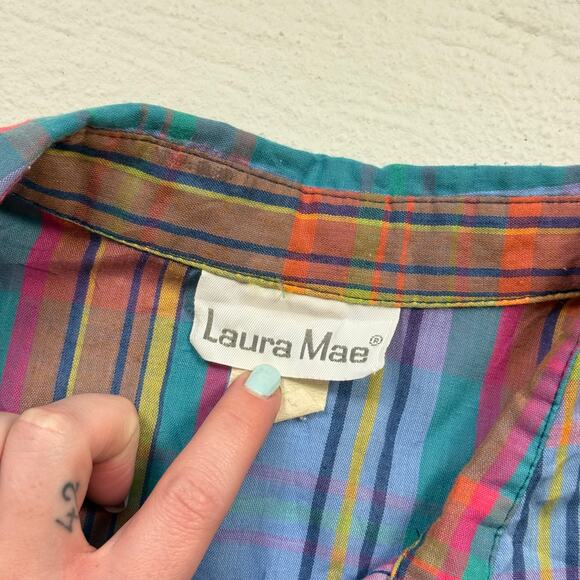 Vintage 80s Laura Mae Plaid Button Front Blouse, Size 12 - Picture 4 of 7